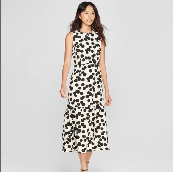 Who What Wear Black and Cream Midi Sundress - Picture 1 of 5